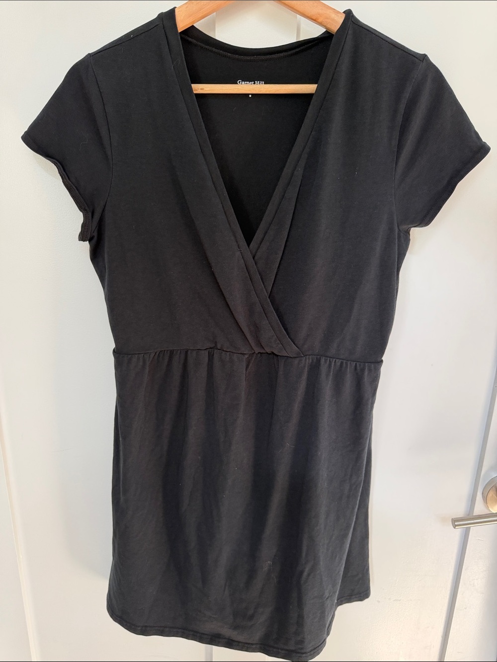 Garnet Hill Black Wrap-Front Mini Dress